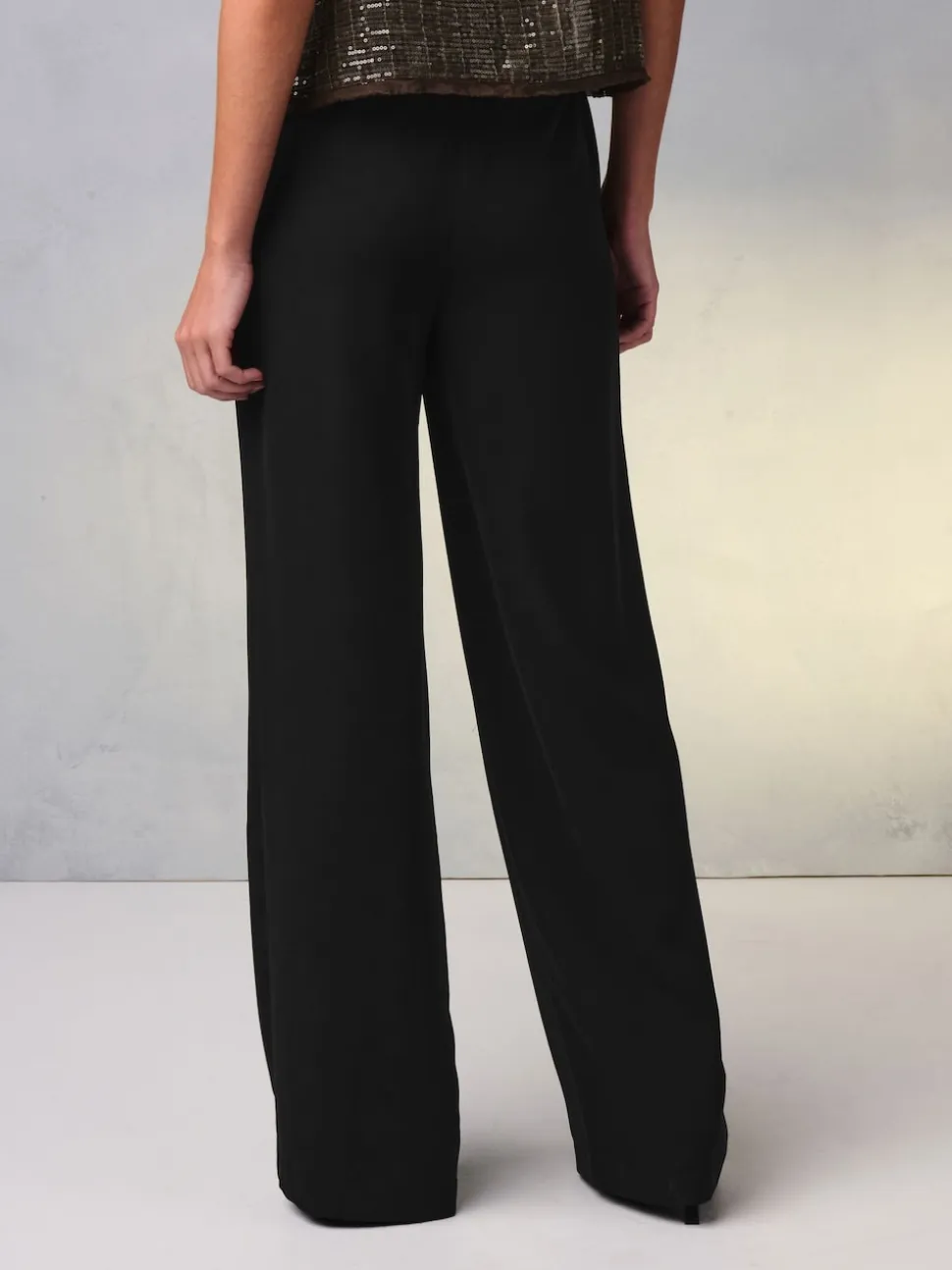 Black Elastic Back Wide Leg Trousers