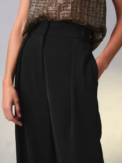 Black Elastic Back Wide Leg Trousers