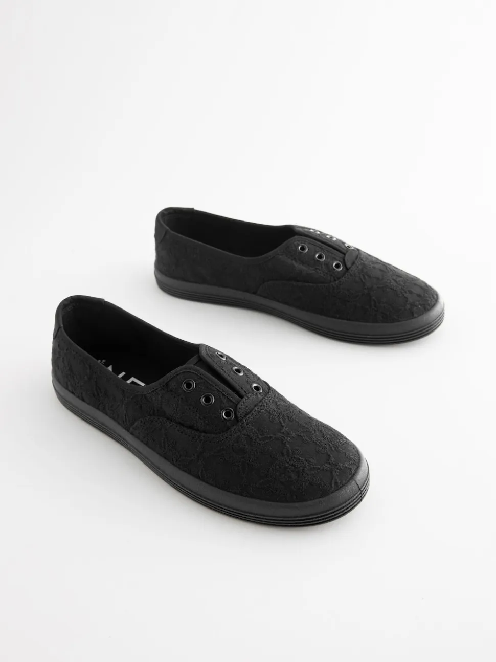 Black Embroidered Laceless Canvas Slip On Trainers