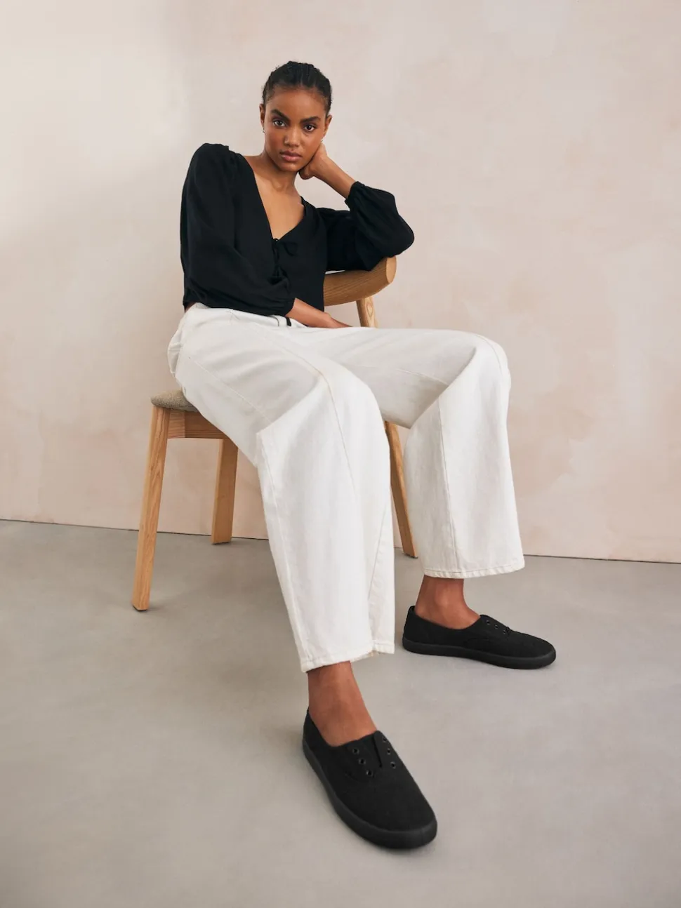 Black Embroidered Laceless Canvas Slip On Trainers