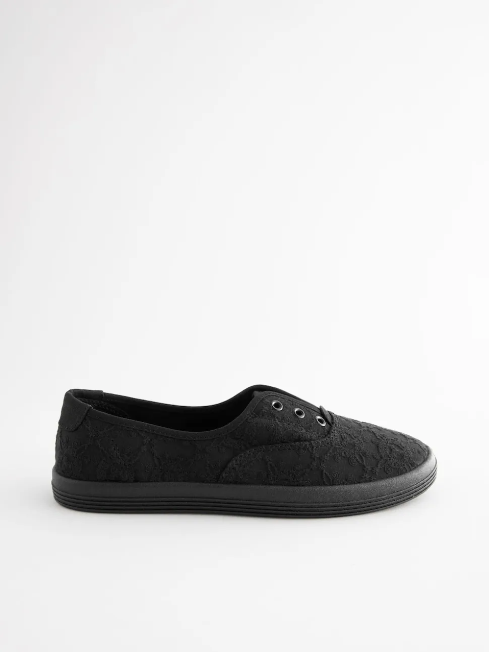 Black Embroidered Laceless Canvas Slip On Trainers