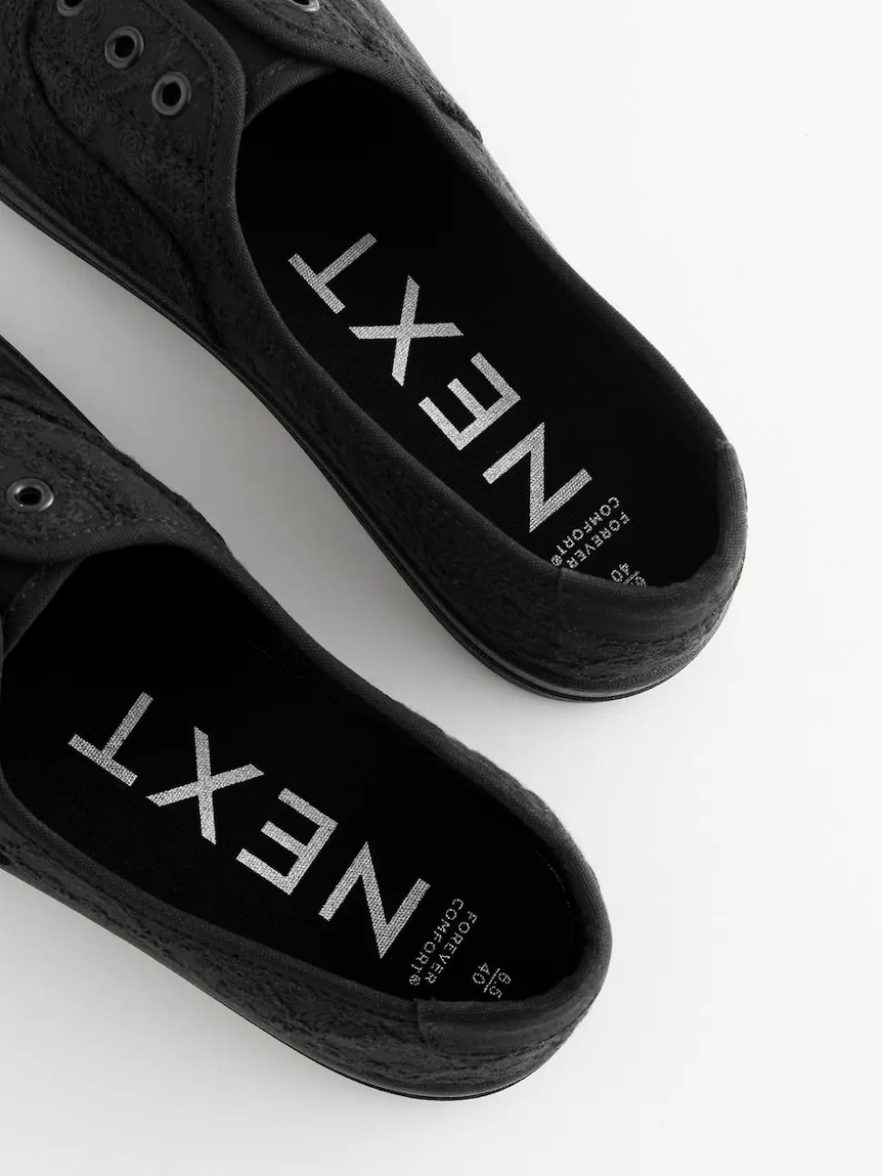 Black Embroidered Laceless Canvas Slip On Trainers