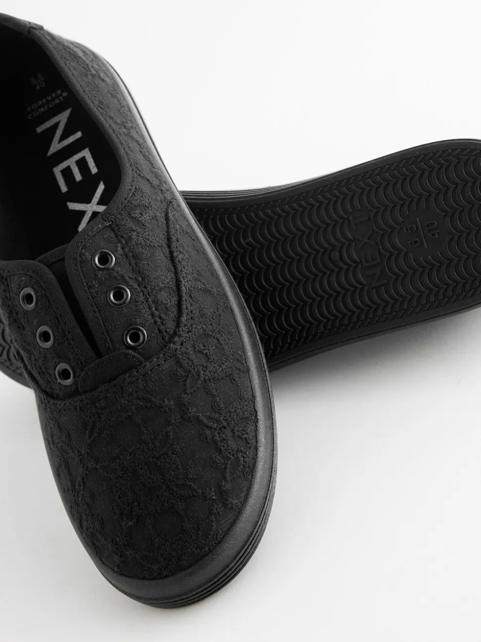 Black Embroidered Laceless Canvas Slip On Trainers