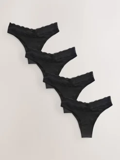 Black Extra High Leg Cotton Lace Knickers 4 Pack