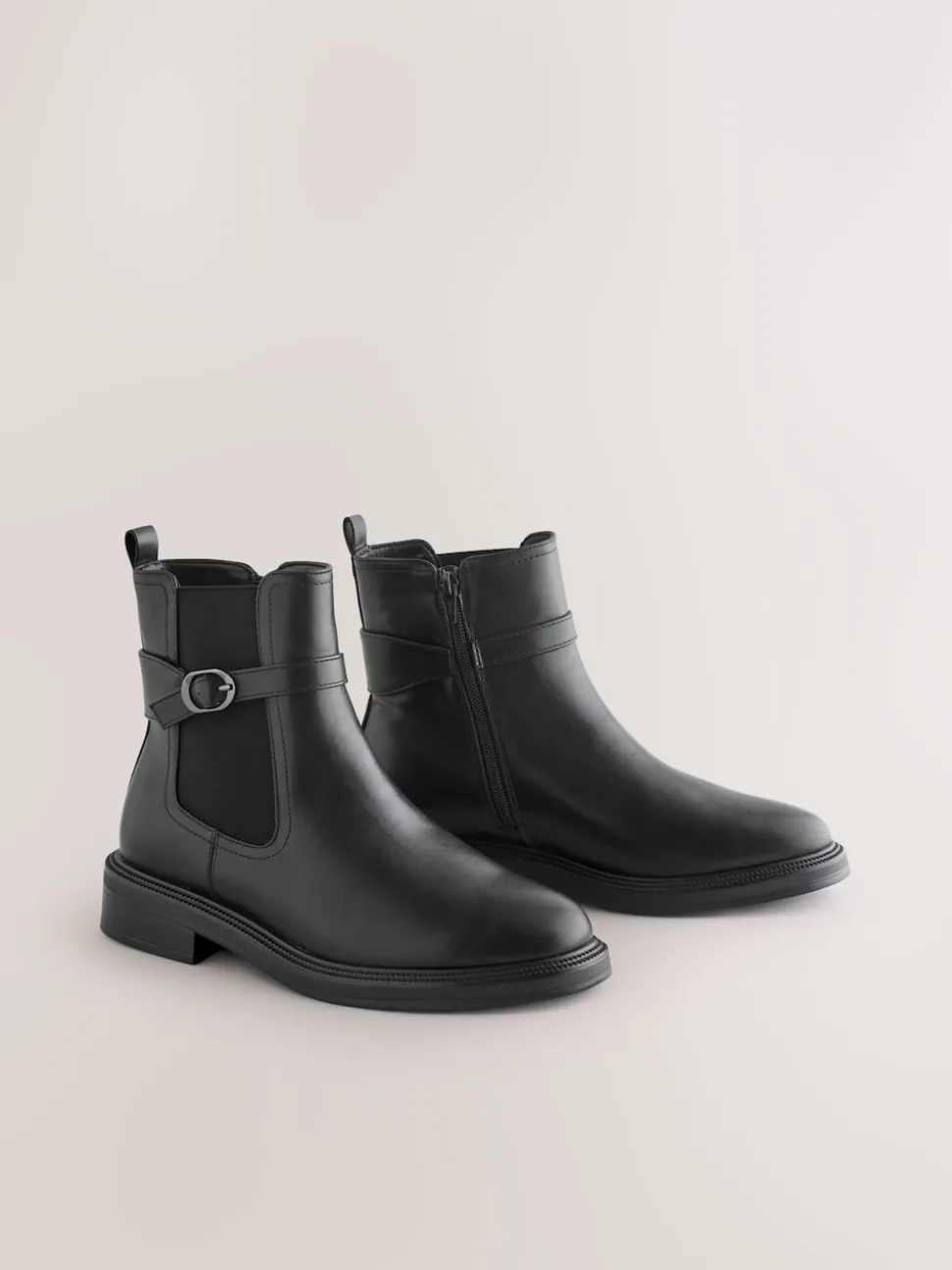 Black Extra Wide Fit Buckled Chelsea Boots