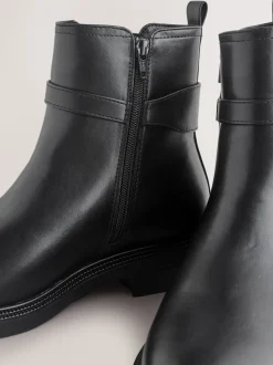Black Extra Wide Fit Buckled Chelsea Boots