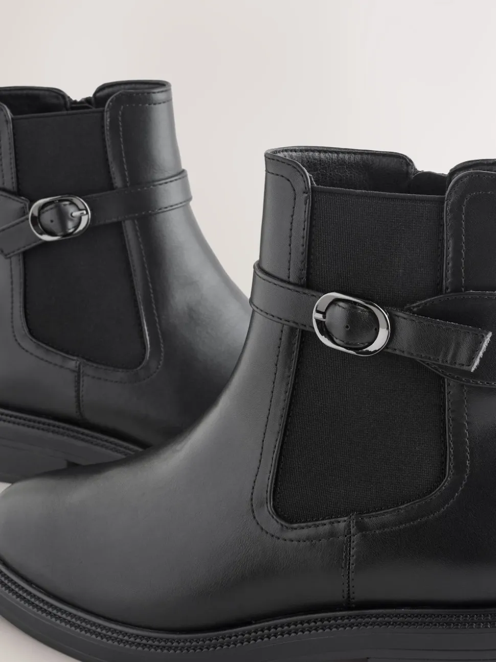 Black Extra Wide Fit Buckled Chelsea Boots