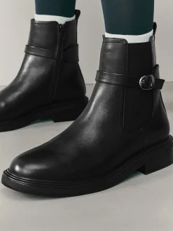 Black Extra Wide Fit Buckled Chelsea Boots