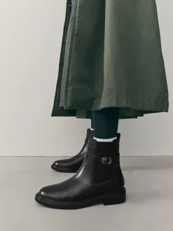 Black Extra Wide Fit Buckled Chelsea Boots