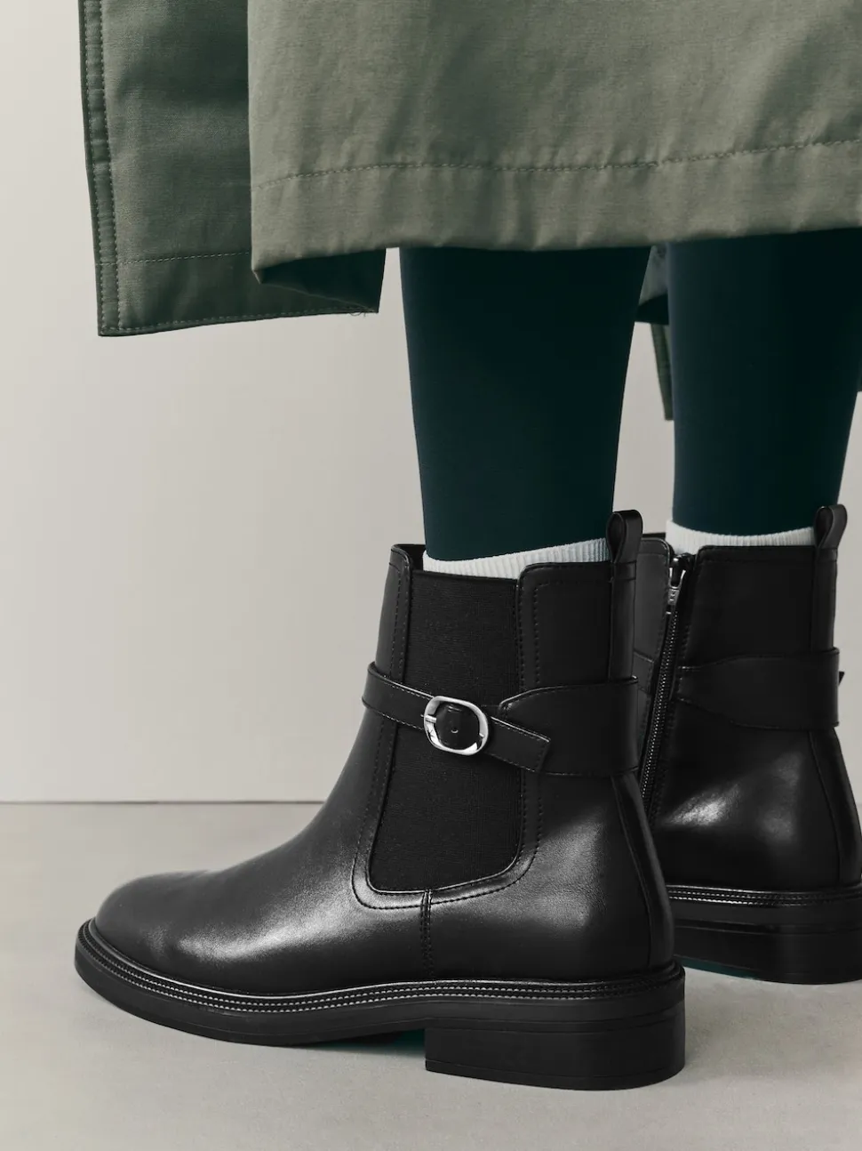 Black Extra Wide Fit Buckled Chelsea Boots
