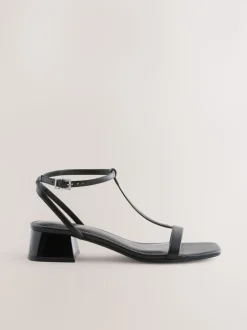 Black Extra Wide Fit Forever Comfort® Low Block Strappy Sandals
