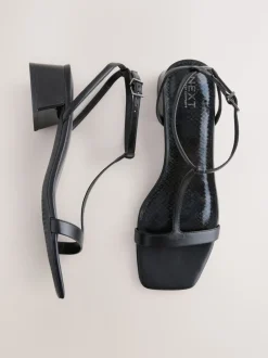 Black Extra Wide Fit Forever Comfort® Low Block Strappy Sandals