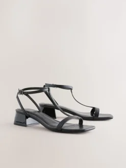 Black Extra Wide Fit Forever Comfort® Low Block Strappy Sandals