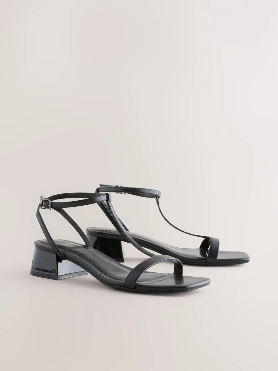 Black Extra Wide Fit Forever Comfort® Low Block Strappy Sandals
