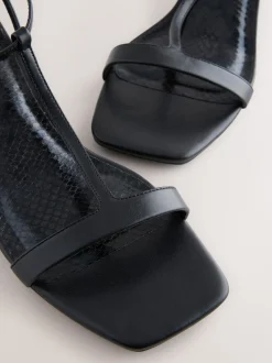 Black Extra Wide Fit Forever Comfort® Low Block Strappy Sandals