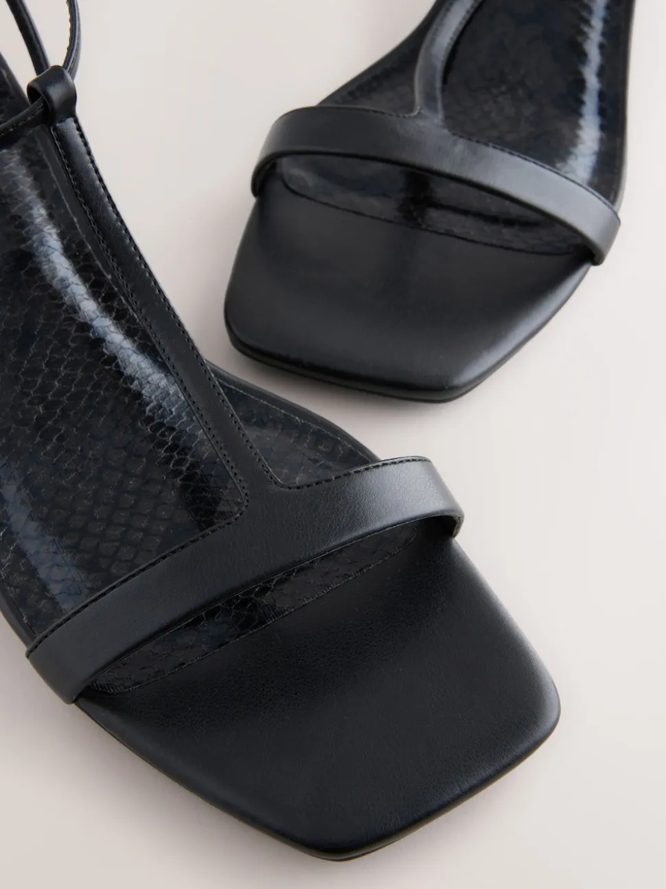 Black Extra Wide Fit Forever Comfort® Low Block Strappy Sandals