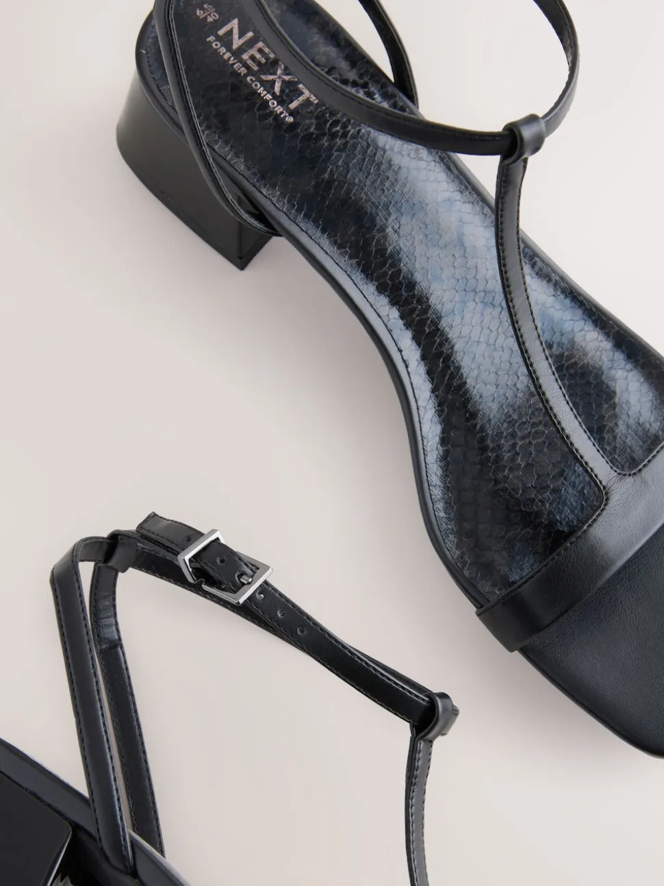 Black Extra Wide Fit Forever Comfort® Low Block Strappy Sandals