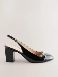 Black Extra Wide Fit Hardware Slingback Block Heels