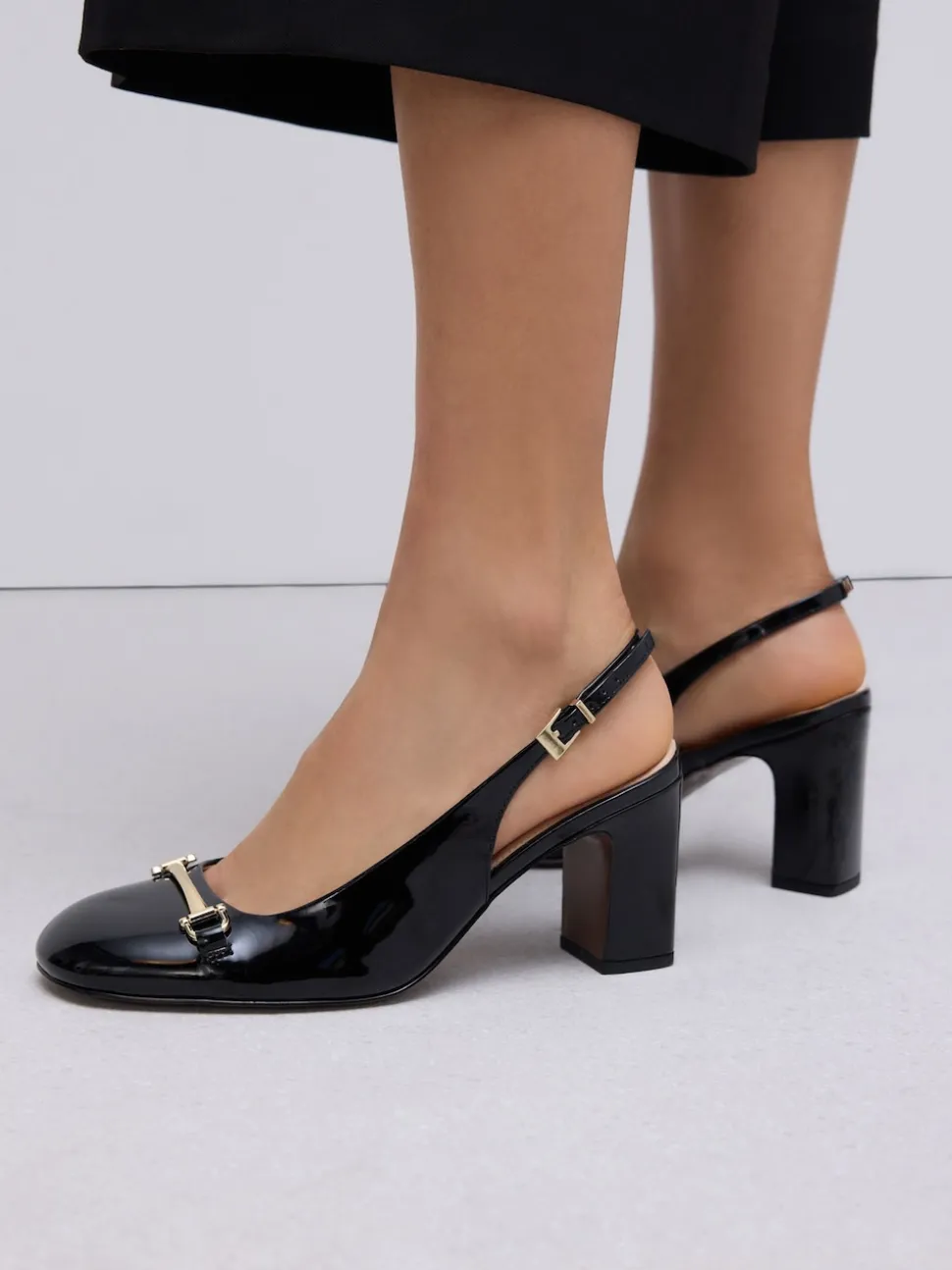 Black Extra Wide Fit Hardware Slingback Block Heels