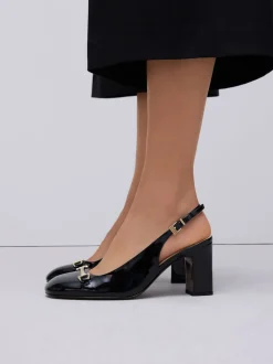 Black Extra Wide Fit Hardware Slingback Block Heels