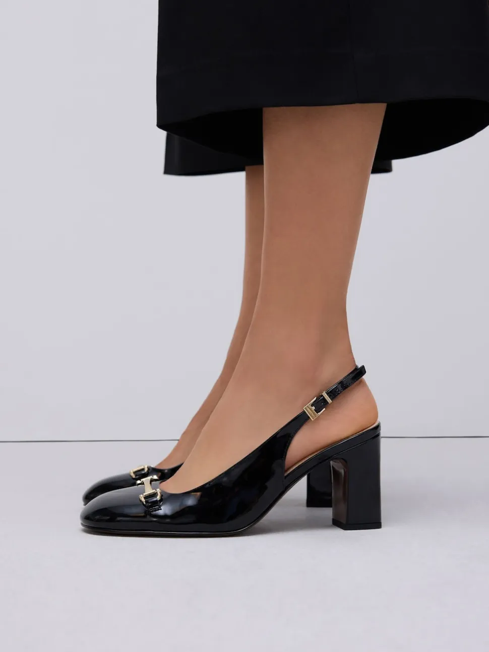 Black Extra Wide Fit Hardware Slingback Block Heels