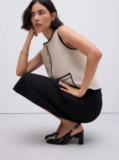 Black Extra Wide Fit Hardware Slingback Block Heels