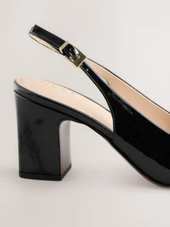 Black Extra Wide Fit Hardware Slingback Block Heels