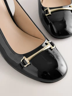 Black Extra Wide Fit Hardware Slingback Block Heels