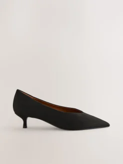 Black Extra Wide Fit Point Toe Low Kitten Heels Shoes