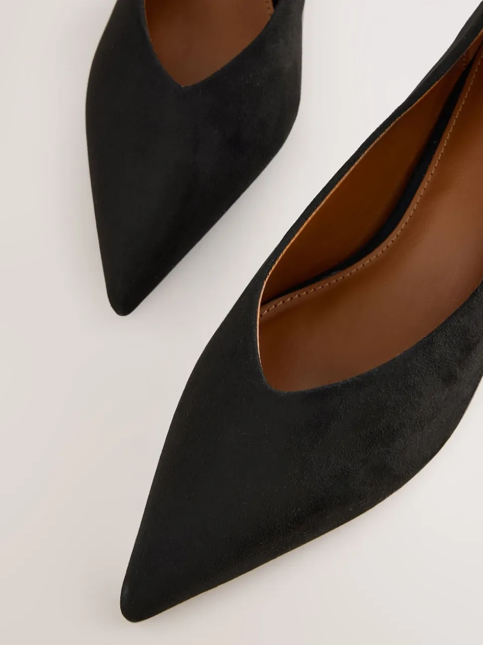 Black Extra Wide Fit Point Toe Low Kitten Heels Shoes