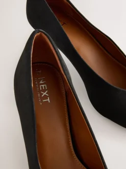 Black Extra Wide Fit Point Toe Low Kitten Heels Shoes