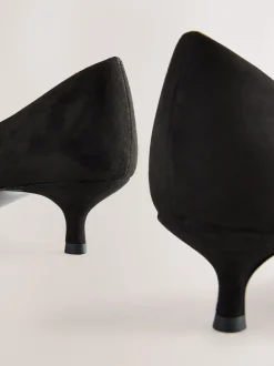 Black Extra Wide Fit Point Toe Low Kitten Heels Shoes