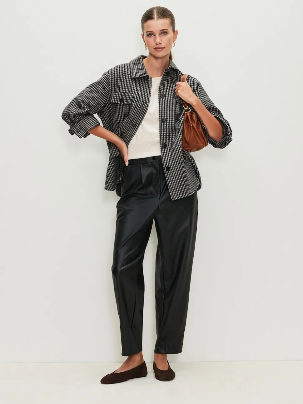 Black Faux Leather Barrel Leg Trousers