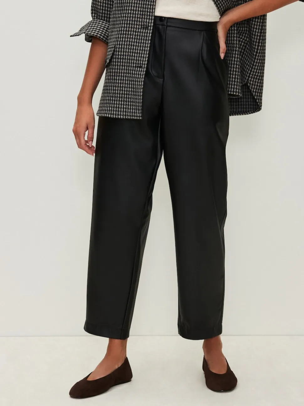 Black Faux Leather Barrel Leg Trousers