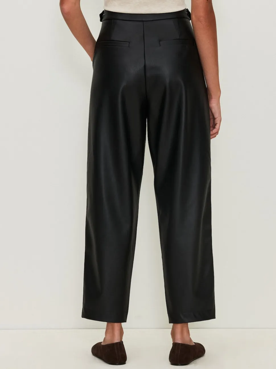 Black Faux Leather Barrel Leg Trousers