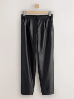 Black Faux Leather Barrel Leg Trousers