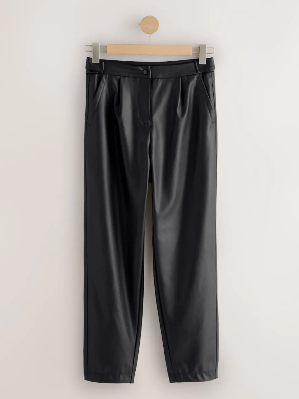 Black Faux Leather Barrel Leg Trousers