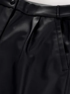 Black Faux Leather Barrel Leg Trousers