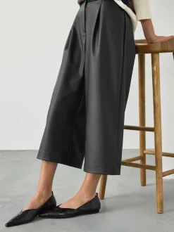 Black Faux Leather Jort Trousers