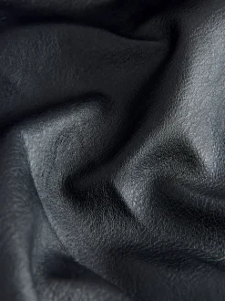 Black Faux Leather Midi Kilt Skirt
