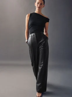 Black Faux Leather Straight Leg Trousers