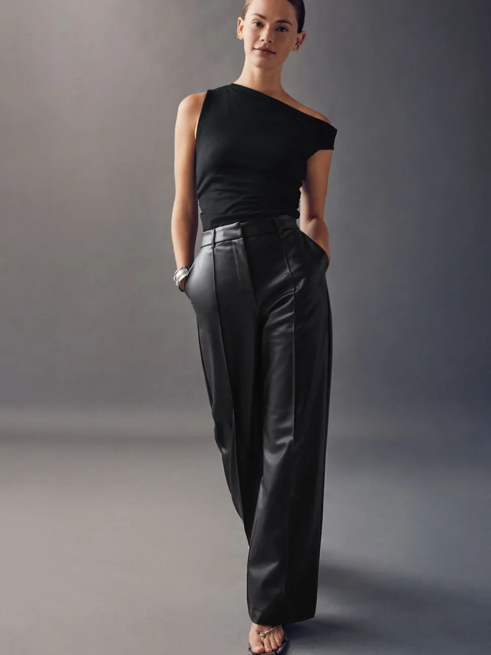 Black Faux Leather Straight Leg Trousers