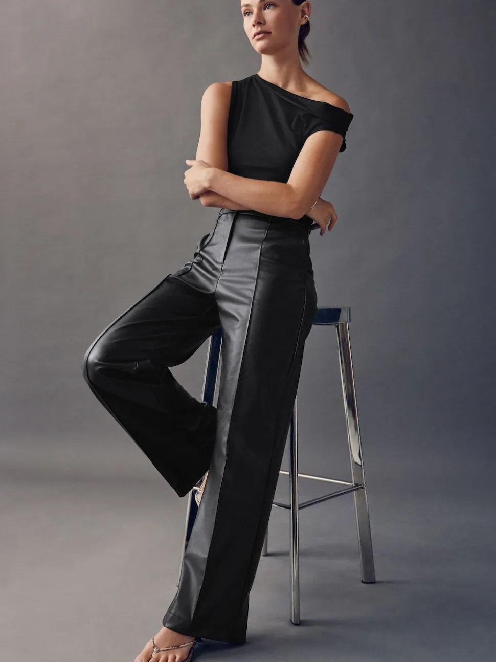 Black Faux Leather Straight Leg Trousers