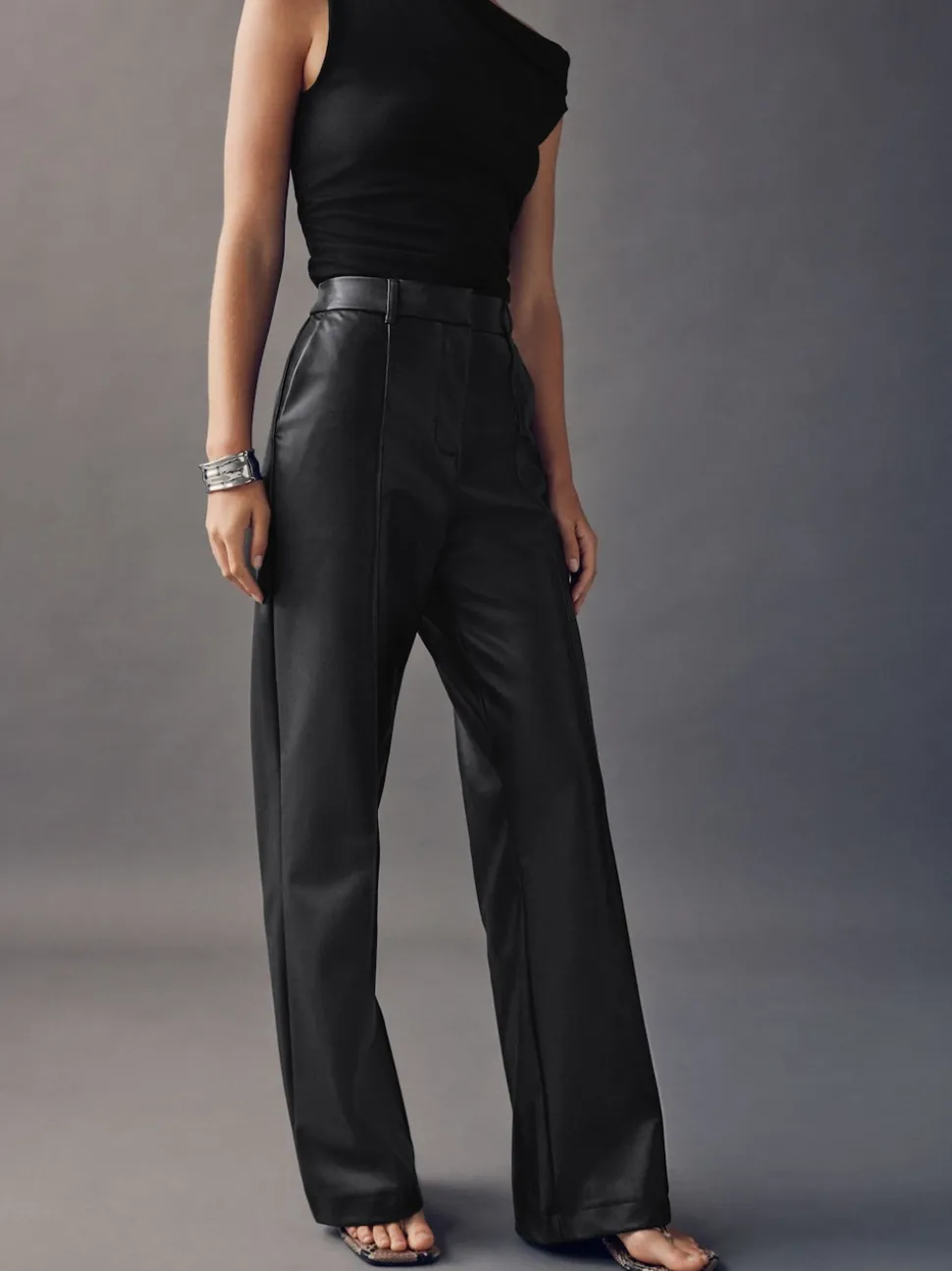 Black Faux Leather Straight Leg Trousers