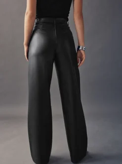Black Faux Leather Straight Leg Trousers