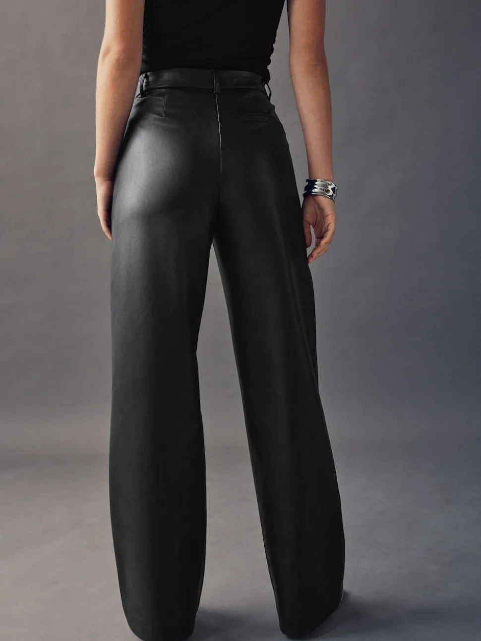 Black Faux Leather Straight Leg Trousers