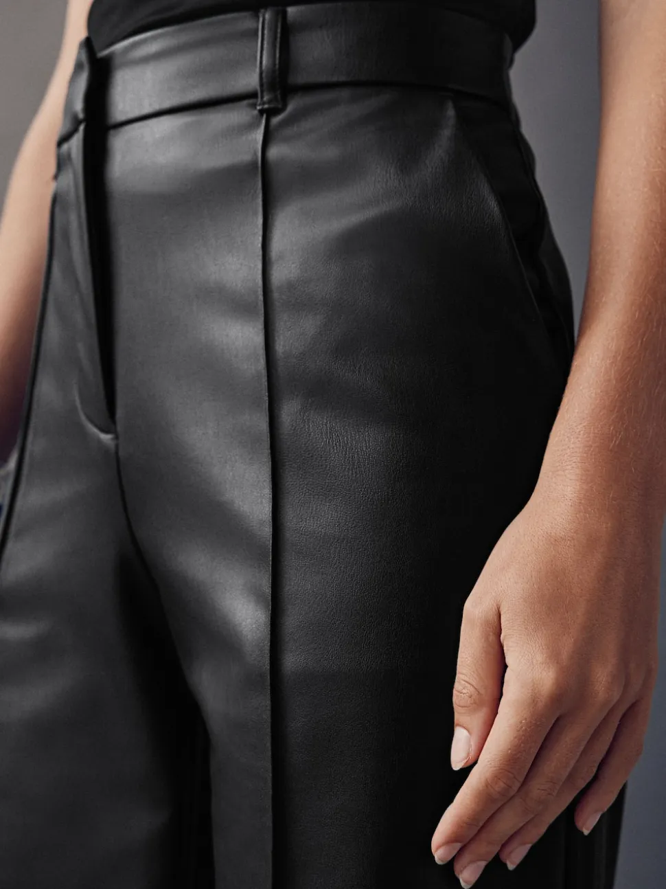 Black Faux Leather Straight Leg Trousers