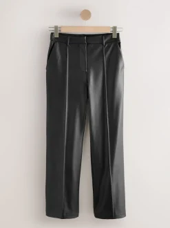 Black Faux Leather Straight Leg Trousers
