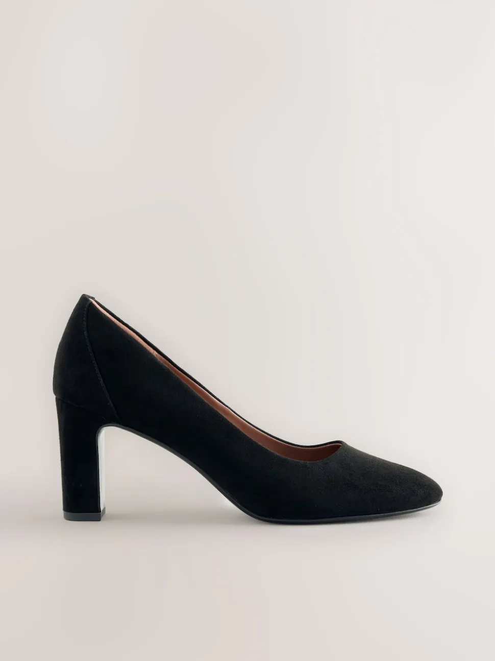 Black Faux Suede Forever Comfort® Round Toe Block Court Heels