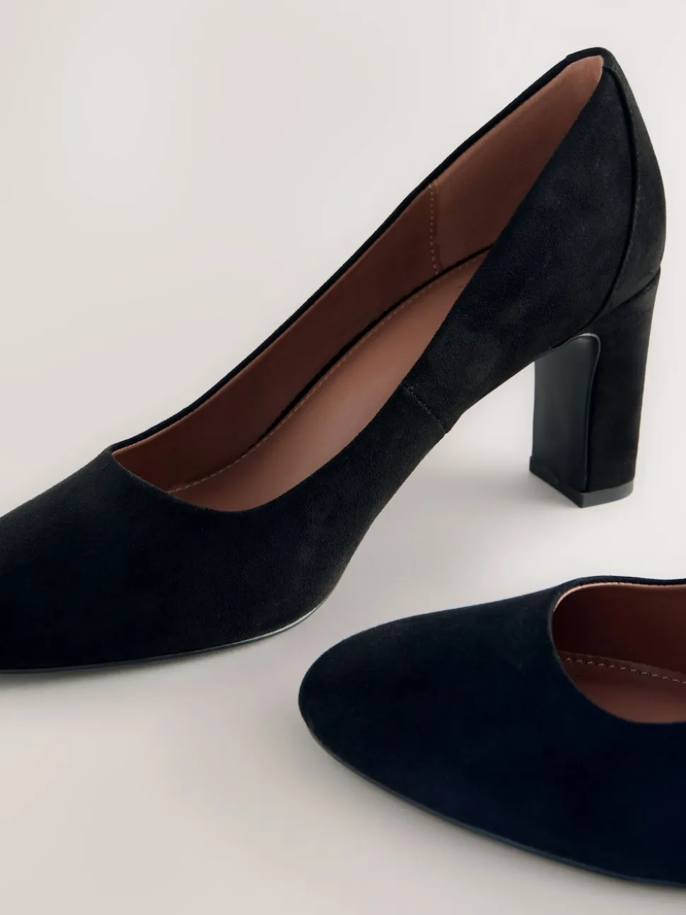 Black Faux Suede Forever Comfort® Round Toe Block Court Heels